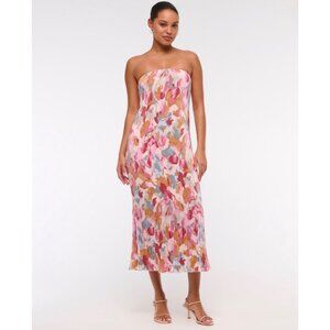 NWT A&F Giselle Pleat Release Satin Midi Dress Pink Pattern Multicolor Medium